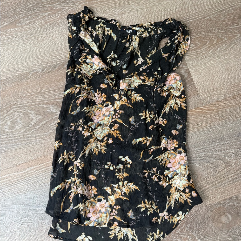 PAIGE denim Floral Sleeveless Top, size Small but fits looser